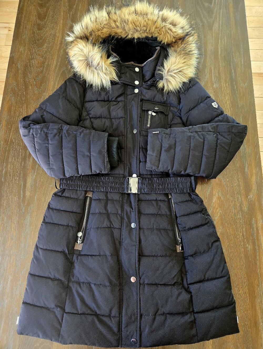 🎯NOVELTI Black Quilted Puffer Coat For Women with Faux Fur Trim